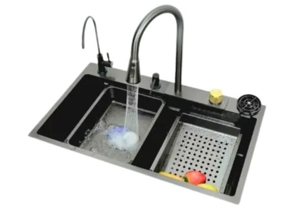 Silver Waterfall and Pull-down Faucet  in One [ 30x18x8 ] inch fancy Sink